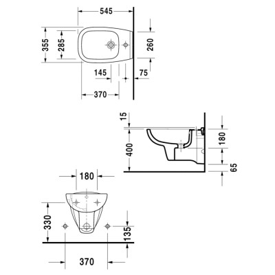 Pakabinama Bidė Duravit D-code 355x545 mm, nuotrauka 2