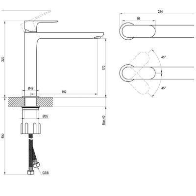 Praustuvo maišytuvas Ravak Eleganta, 220 mm, be dugno vožtuvo, chromuotas - 3