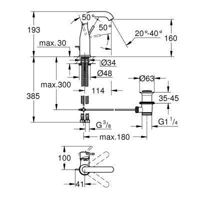 Praustuvo maišytuvas GROHE Essence New M dydis, su dugno vožtuvu, matinė aukso spalva (Brushed Cool Sunrise), nuotrauka 2