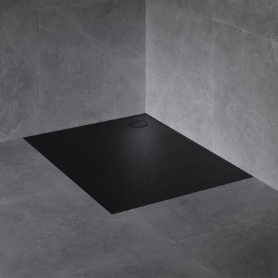 Kompozitinis dušo padėklas OMNIRES STONE 80 x 100 cm, juodas matinis, stačiakampis, Kompozitinis dušo padėklas OMNIRES STONE 80 x 100 cm, juodas matinis, stačiakampis,