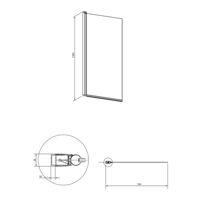 Vonios sienelė varstoma OMNIRES KINGSTON, 70 cm, chromas/skaidrus stiklas