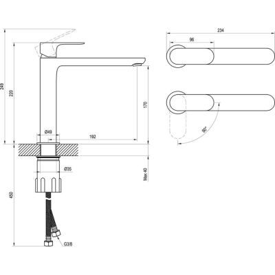 Maišytuvas 220 mm su Eleganta BeCool 220 mm, be dugno vožtuvo, juodas matinis