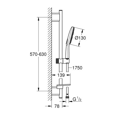 Dušo komplektas GROHE Rainshower SmartActive 130, 3 srovės, 60 cm stovas, 9,5 l/min, chromo spalvos - 2