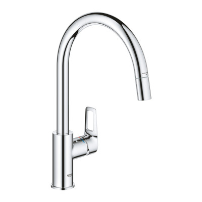 Plautuvės maišytuvas GROHE Bauloop su ištraukiama žarna, chromo spalvos