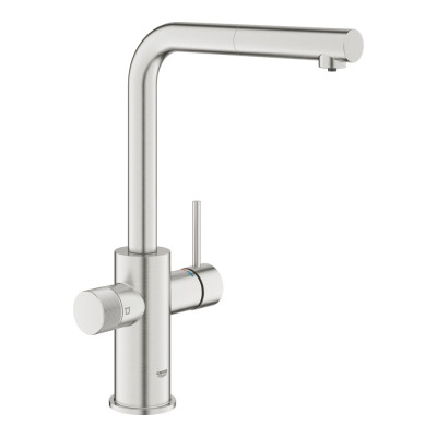 Plautuvės maišytuvas GROHE Blue Pure Minta L formos su filtravimo funkcija ir su ištraukiama žarna, nerūdijančio plieno spalvos