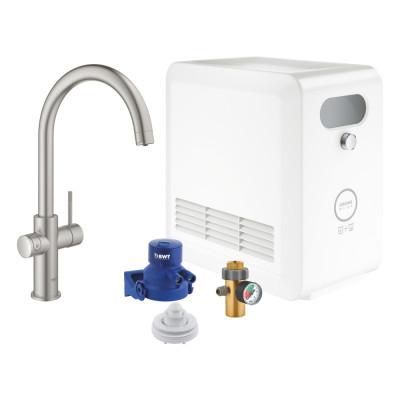 Plautuvės maišytuvo komplektas su vandens filtravimo ir gazavimo funkcija GROHE Blue Professional, nerūdijančio plieno spalvos