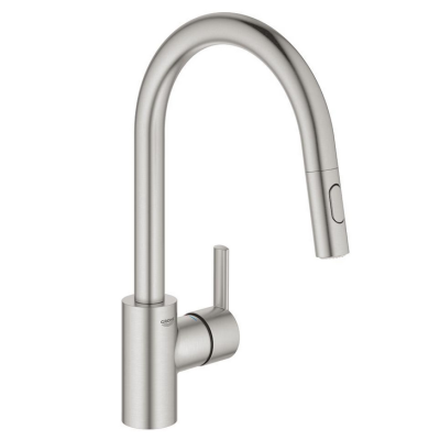 Plautuvės maišytuvas GROHE Feel C formos su ištraukiama žarna, nerūdijančio plieno spalvos