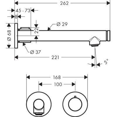 Praustuvo maišytuvas AXOR Uno Select 221 mm, 2 dalių, iš sienos, chromo spalvos - 2