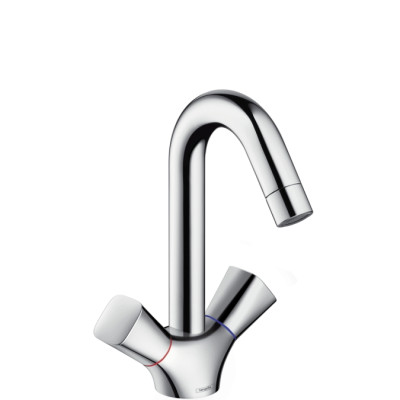 Praustuvo maišytuvas HANSGROHE Logis 150, su 2 rankenėlėm, sukiojamu snapeliu ir dugno vožtuvu